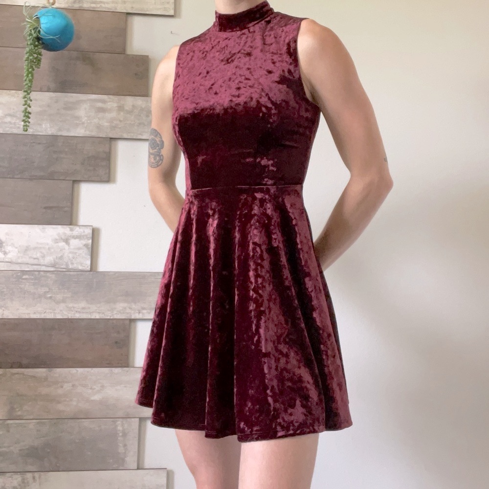 Red burgundy velvet short dress size 1